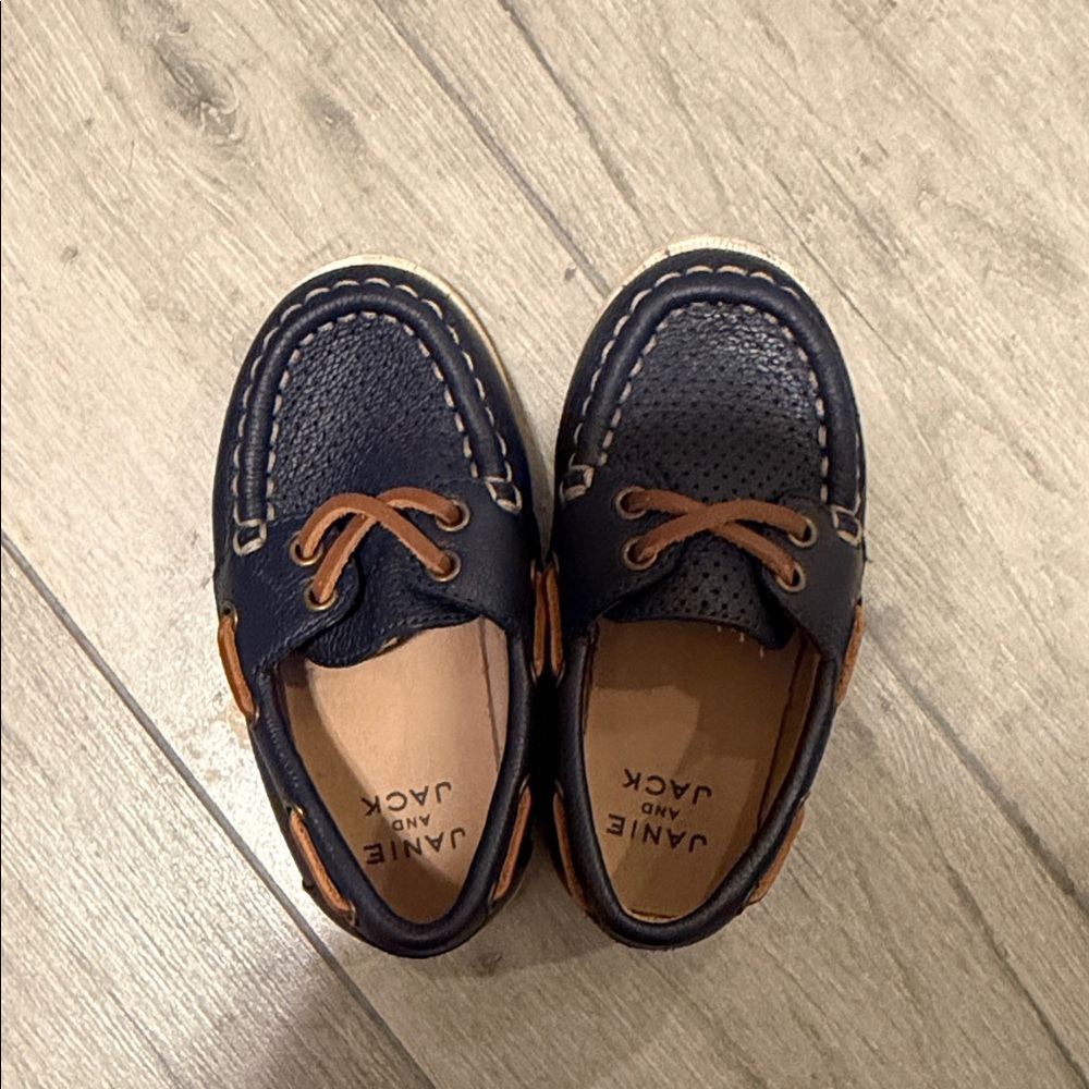 Janie and Jack Dark Blue and Brown Moccasins